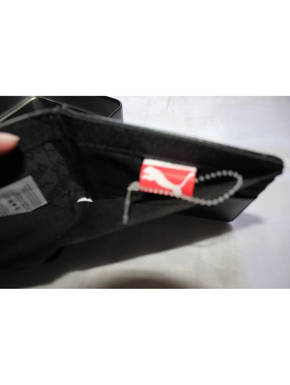 NWT Puma Men's Bifold Wallet Black Embossed Cat Logo with Branded Tin Gift Box